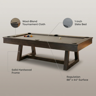 Professional Pool Table Crafted for Tournament Play, 1-Inch Slate Bed, Solid Wood Frame, Regulation Size