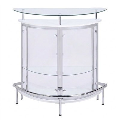 Home Bar Unit Designed for Modern Entertainment, Tempered Glass Top, Chrome Accents, Acrylic Panels