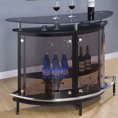 Contemporary Glass Home Bar in Black and Chrome