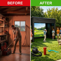 Portable Inflatable Golf Simulator Large 10X13X10 FT Indoor/Outdoor Golf Simulator Tent with Projection Screen All Skill Levels — Before & After