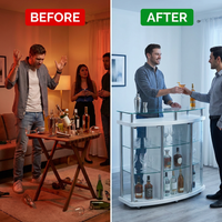 White, Chrome and Clear Home Bar Unit with Acrylic Front — Before & After