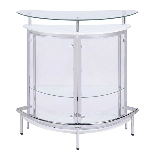 White, Chrome and Clear Home Bar Unit with Acrylic Front — Studio Shot