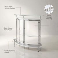 White, Chrome and Clear Home Bar Unit with Acrylic Front — infographic