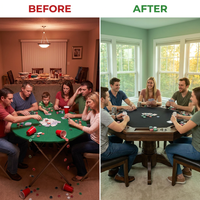 Wood Poker Table Convertible Gaming/Dining Table for 4-6 People with Removable Top, 6-Cup Holders — Before & After